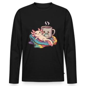 Kawaii Axolotl mit Decke und - Männer Premium Bio Langarmshirt - Schwarz - Vorne - Nico (187cm)