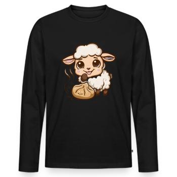 Kawaii sheep with stuffed dumpling - Men's Premium Organic Long Sleeve Shirt - black - Front - Nico (187cm)