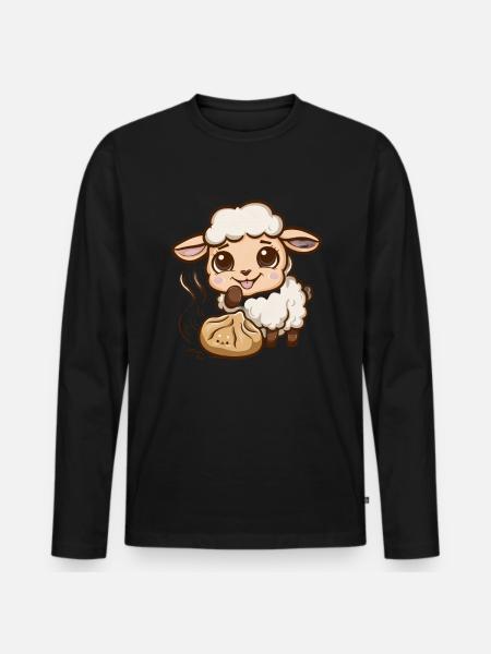 Kawaii sheep with stuffed dumpling - Men's Premium Organic Long Sleeve Shirt - black