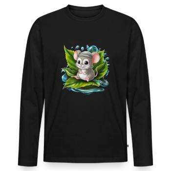 Cartoon Kawaii Mouse Drinking Green Tea - Men's Premium Organic Long Sleeve Shirt - black - Front - Nico (187cm)