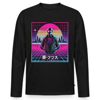 Cyber 01 - Männer Premium Bio Langarmshirt - Schwarz - Vorne - Nico (187cm)