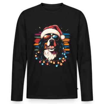 Bouvier bernois avec lunettes de soleil chapeau de Noël - T-shirt manches longues Premium bio Homme - noir - Devant - Nico (187cm)