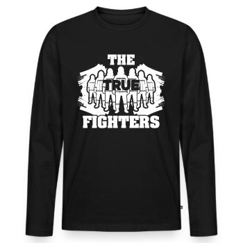 Les vrais combattants - les vrais héros - T-shirt manches longues Premium bio Homme - noir - Devant - Nico (187cm)