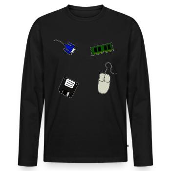 Retro Computer Diskette VGA Maus Arbeitsspeicher - Männer Premium Bio Langarmshirt - Schwarz - Vorne - Nico (187cm)