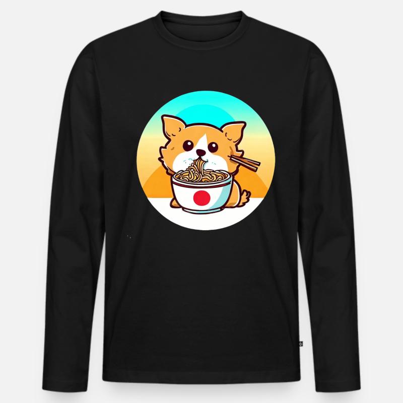 Hund isst Ramen-Nudeln - Männer Premium Bio Langarmshirt - Schwarz