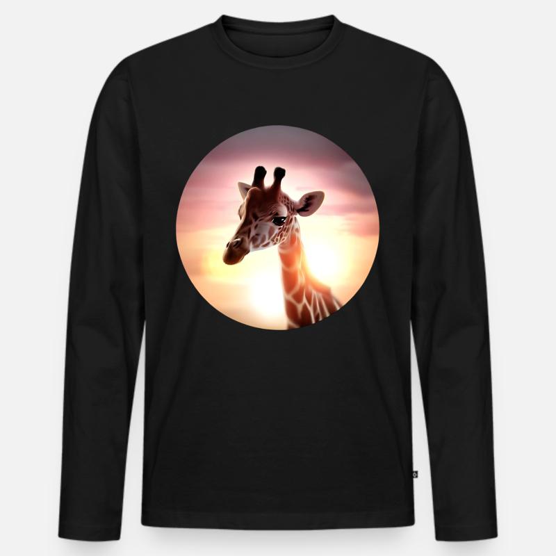 Junge Giraffe im Sonnenuntergang - Männer Premium Bio Langarmshirt - Schwarz