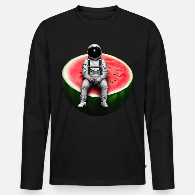 Astronaute sur pastèque - T-shirt manches longues Premium bio Homme - noir