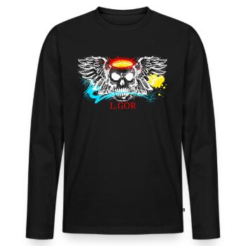 L.Gor stylischer Totenkopf - Männer Premium Bio Langarmshirt - Schwarz - Vorne - Nico (187cm)
