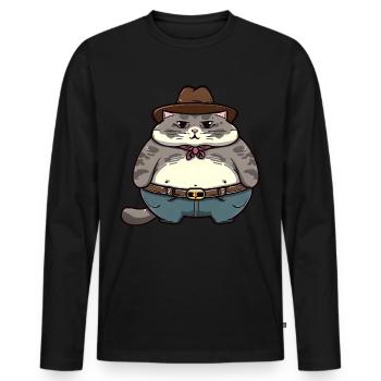 Gros chat cowboy - T-shirt manches longues Premium bio Homme - noir - Devant - Nico (187cm)