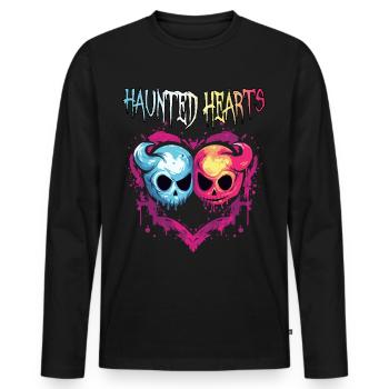 Halloween Haunted Hearts T-Shirt - Männer Premium Bio Langarmshirt - Schwarz - Vorne - Nico (187cm)