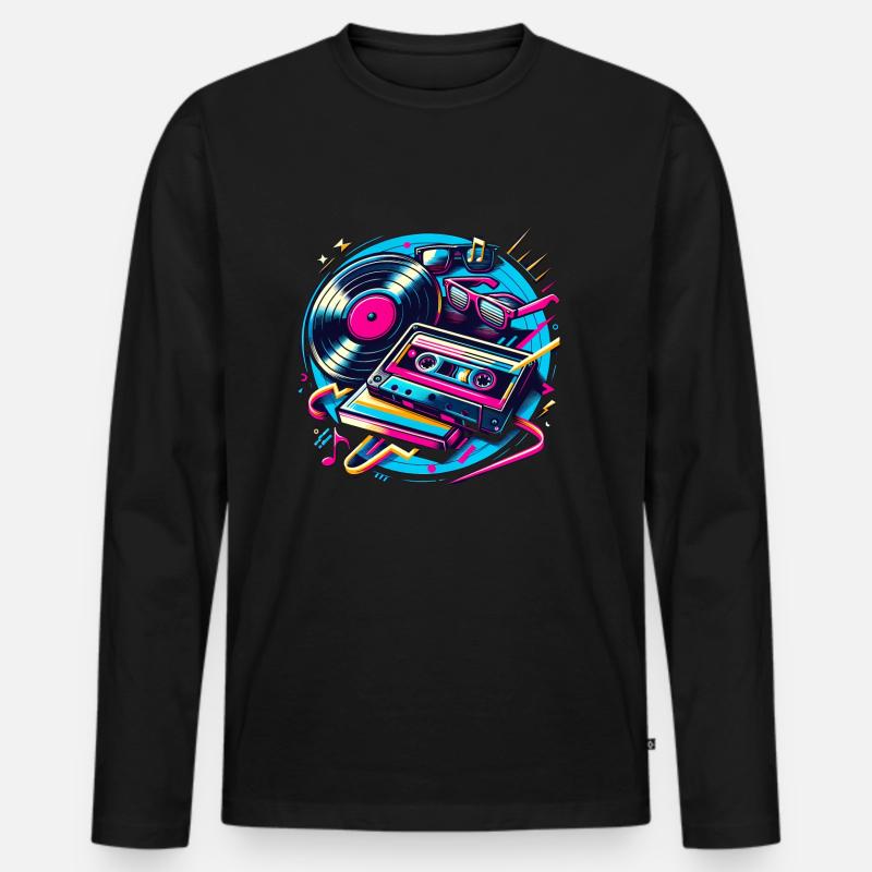 Retro Music - Männer Premium Bio Langarmshirt - Schwarz