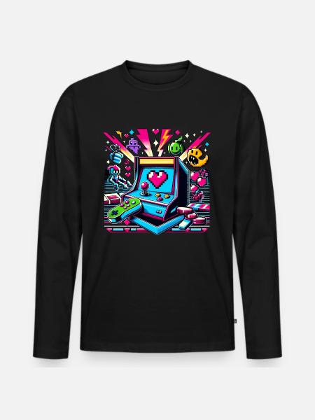Pixel Art Arcade Game - Men's Premium Organic Long Sleeve Shirt - black