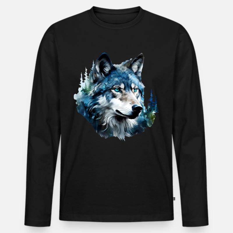 Wolf - Männer Premium Bio Langarmshirt - Schwarz
