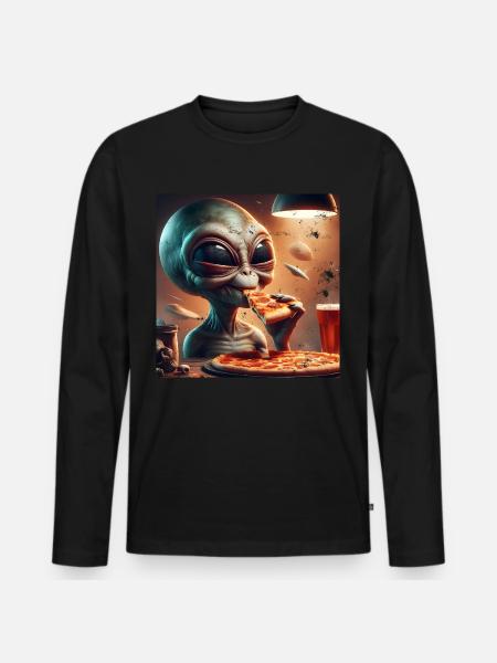 Alien Pizza Fun - Men's Premium Organic Long Sleeve Shirt - black