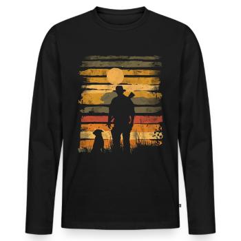 Chasse chasse avec chien rétro vintage - T-shirt manches longues Premium bio Homme - noir - Devant - Nico (187cm)
