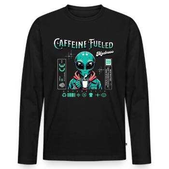 Folie chargée de caféine - Thème Alien drôle - T-shirt manches longues Premium bio Homme - noir - Devant - Nico (187cm)