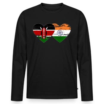 Kenya Inde Drapeau Coeur Utilisé - T-shirt manches longues Premium bio Homme - noir - Devant - Nico (187cm)