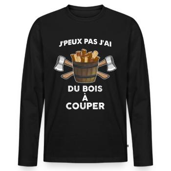 Mon Bûcheron de la saison - T-shirt manches longues Premium bio Homme - noir - Devant - Nico (187cm)