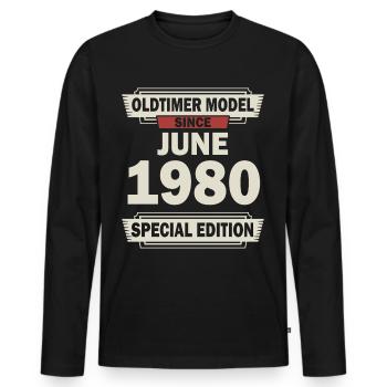 42ème anniversaire Juin né 1980 Idée cadeau - T-shirt manches longues Premium bio Homme - noir - Devant - Nico (187cm)