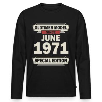 51ème anniversaire Juin né 1971 Idée cadeau - T-shirt manches longues Premium bio Homme - noir - Devant - Nico (187cm)
