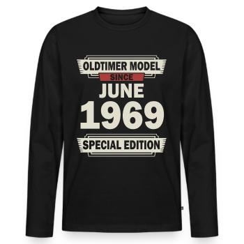 53ème anniversaire Juin né 1969 Idée cadeau - T-shirt manches longues Premium bio Homme - noir - Devant - Nico (187cm)