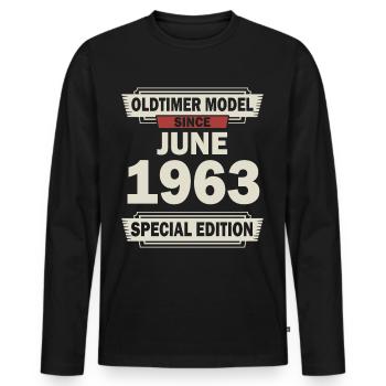 59. Geburtstag Juni Jahrgang 1963 Geschenkidee - Männer Premium Bio Langarmshirt - Schwarz - Vorne - Nico (187cm)