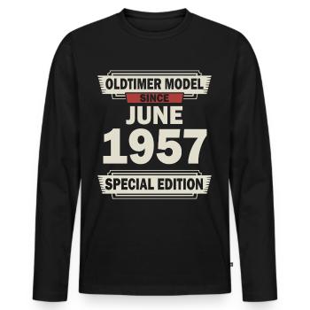 65e anniversaire Juin né 1957 Idée cadeau - T-shirt manches longues Premium bio Homme - noir - Devant - Nico (187cm)
