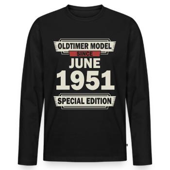 71. Geburtstag Juni Jahrgang 1951 Geschenkidee - Männer Premium Bio Langarmshirt - Schwarz - Vorne - Nico (187cm)