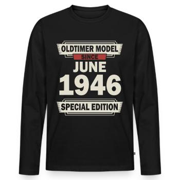 76e anniversaire Juin né 1946 Idée cadeau - T-shirt manches longues Premium bio Homme - noir - Devant - Nico (187cm)