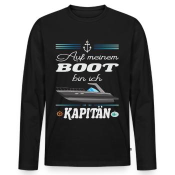 Auf meinem BOOT bin ich Kapitän - Männer Premium Bio Langarmshirt - Schwarz - Vorne - Nico (187cm)
