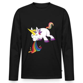 Puking Unicorn Rainbow - Men's Premium Organic Long Sleeve Shirt - black - Front - Nico (187cm)