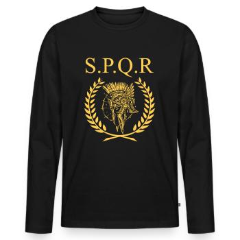 SPQR Historsisches Shirt - Men's Premium Organic Long Sleeve Shirt - black - Front - Nico (187cm)