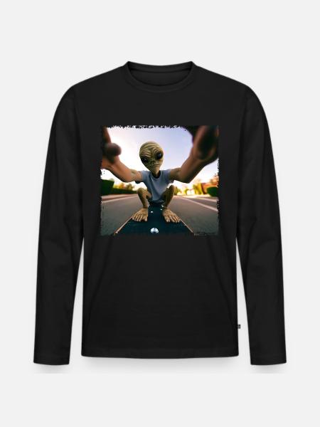 Alien Skateboard Selfie - T-shirt manches longues Premium bio Homme - noir