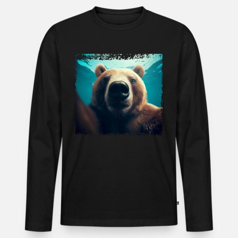 Bär Selfie im Unterwasserreich - Männer Premium Bio Langarmshirt - Schwarz