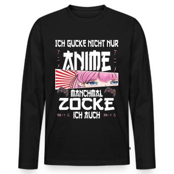 Ich gucke nicht nur Anime manchmal zocke ich auch - Männer Premium Bio Langarmshirt - Schwarz - Vorne - Nico (187cm)