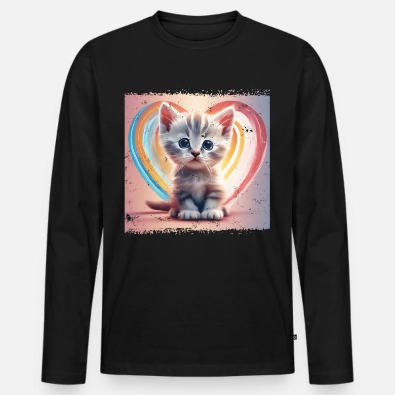 Herzliche Katze - Männer Premium Bio Langarmshirt - Schwarz