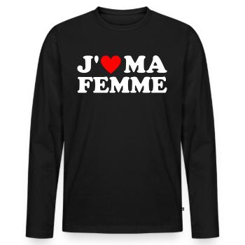 J' aime ma femme cadeau homme marié coeur rouge - T-shirt manches longues Premium bio Homme - noir - Devant - Nico (187cm)