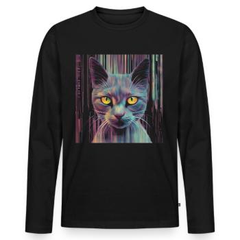 Katze Glitch - Männer Premium Bio Langarmshirt - Schwarz - Vorne - Nico (187cm)