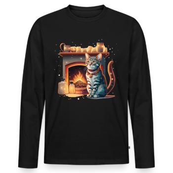 Katze Kamin Weihnachten Geschenk - Männer Premium Bio Langarmshirt - Schwarz - Vorne - Nico (187cm)