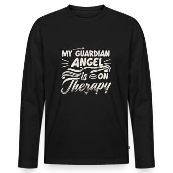 Mein Schutzengel Ist In Therapie - Männer Premium Bio Langarmshirt - Schwarz - Vorne - Nico (187cm)