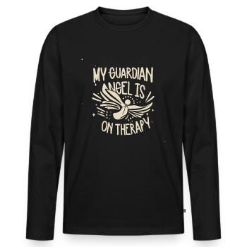 Mon ange gardien est en thérapie - T-shirt manches longues Premium bio Homme - noir - Devant - Nico (187cm)