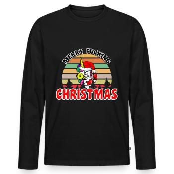Merry Fucking Christmas Funny Unicorn - Men's Premium Organic Long Sleeve Shirt - black - Front - Nico (187cm)