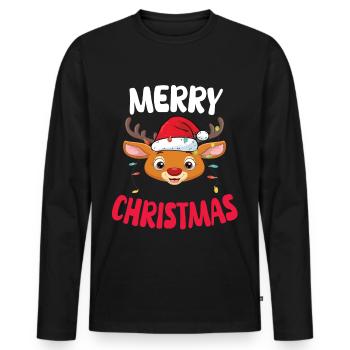Drôle Renne Noël Famille Joyeux Noël - T-shirt manches longues Premium bio Homme - noir - Devant - Nico (187cm)