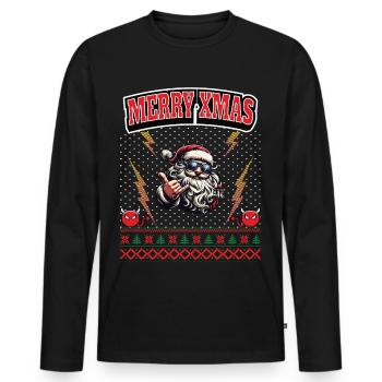 Ugly Christmas 8 Bit Pixel Rock et Heavy Metal - T-shirt manches longues Premium bio Homme - noir - Devant - Nico (187cm)