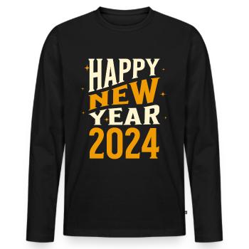 Happy New Year 2024 New Year's Eve New Year Party Celebration - Men's Premium Organic Long Sleeve Shirt - black - Front - Nico (187cm)