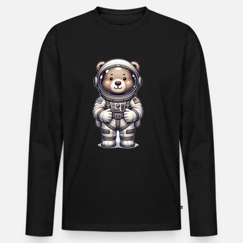 Cute Bear Astronaut - Männer Premium Bio Langarmshirt - Schwarz