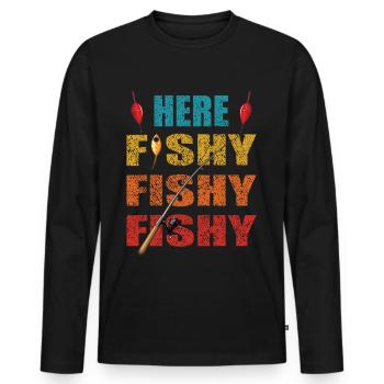Here Fishy - Männer Premium Bio Langarmshirt - Schwarz - Vorne - Nico (187cm)