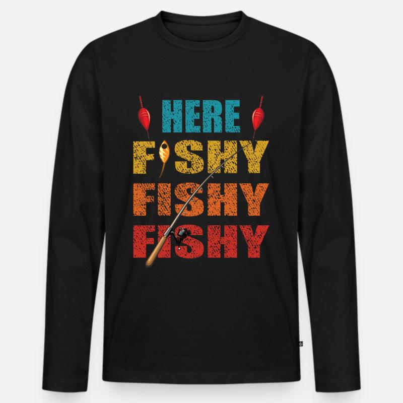 Here Fishy - Männer Premium Bio Langarmshirt - Schwarz