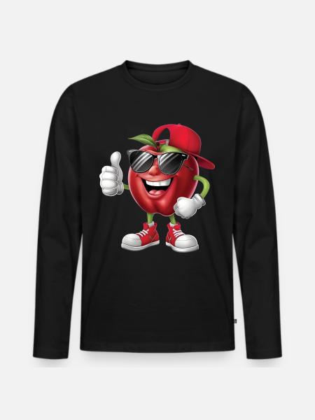 Apfel - Männer Premium Bio Langarmshirt - Schwarz