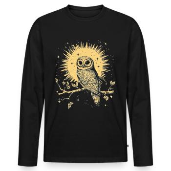 Eule Uhu Vogel Nachtvogel Tier Nacht Mond Natur - Männer Premium Bio Langarmshirt - Schwarz - Vorne - Nico (187cm)